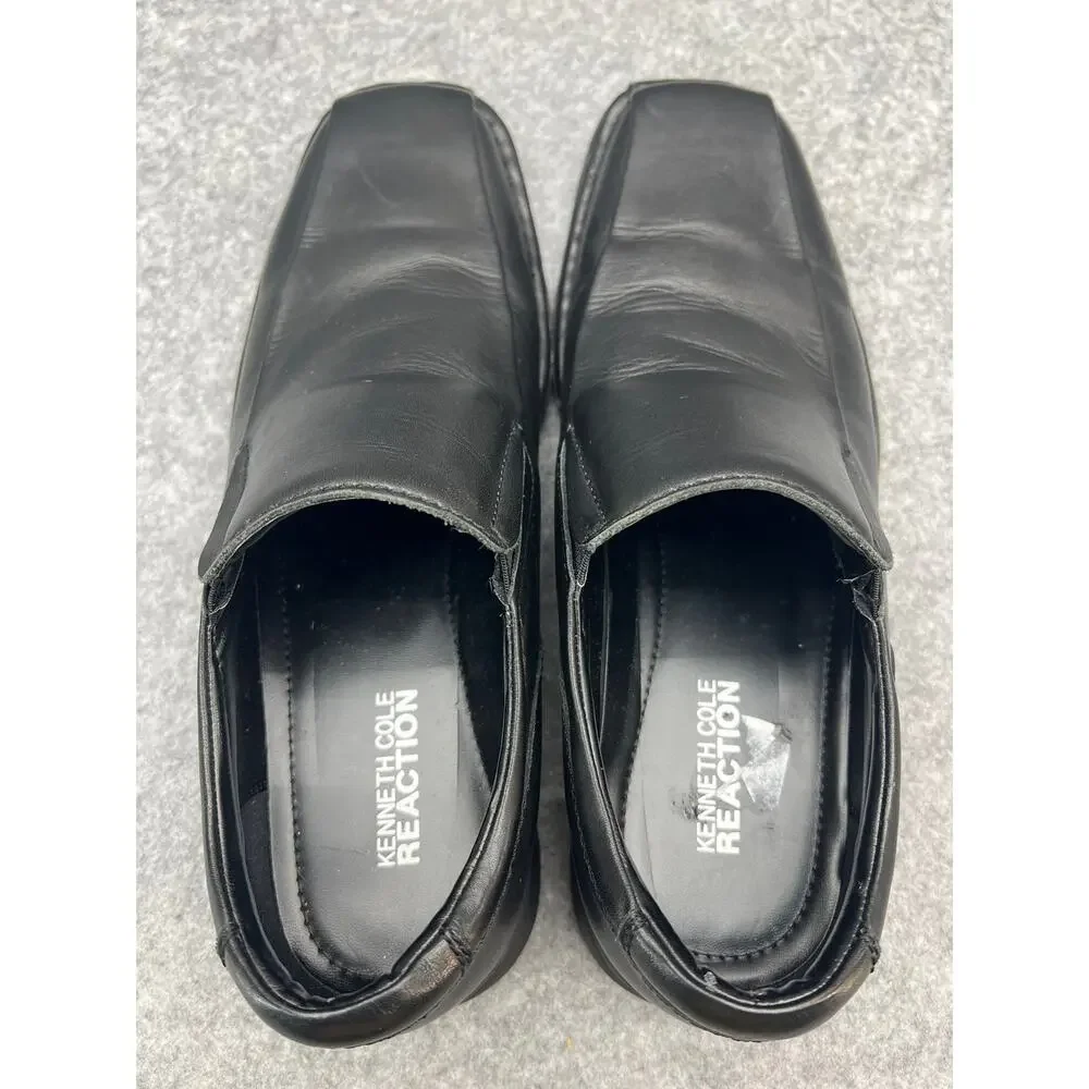 Kenneth Cole Reaction Black Leather Square Toe Slip On Casual Loafer Men 9.5